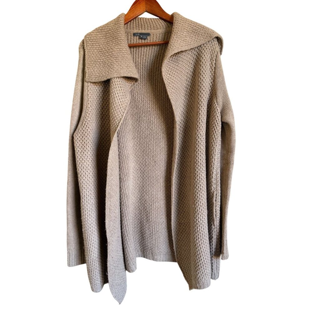 VINCE Size Medium Tan Camel Brown Cardigan Sweater Ribbed Yak Wool Blend